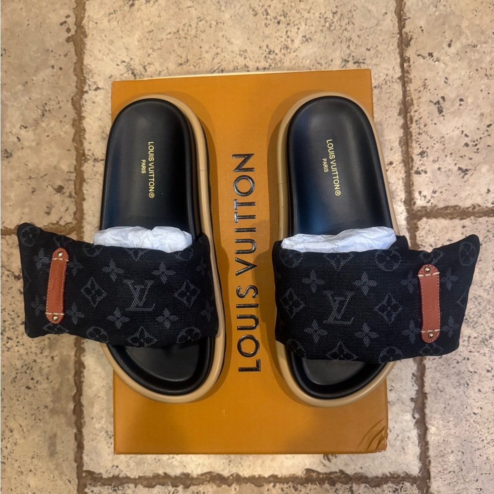 Louis Vuitton Black Monogram Slides